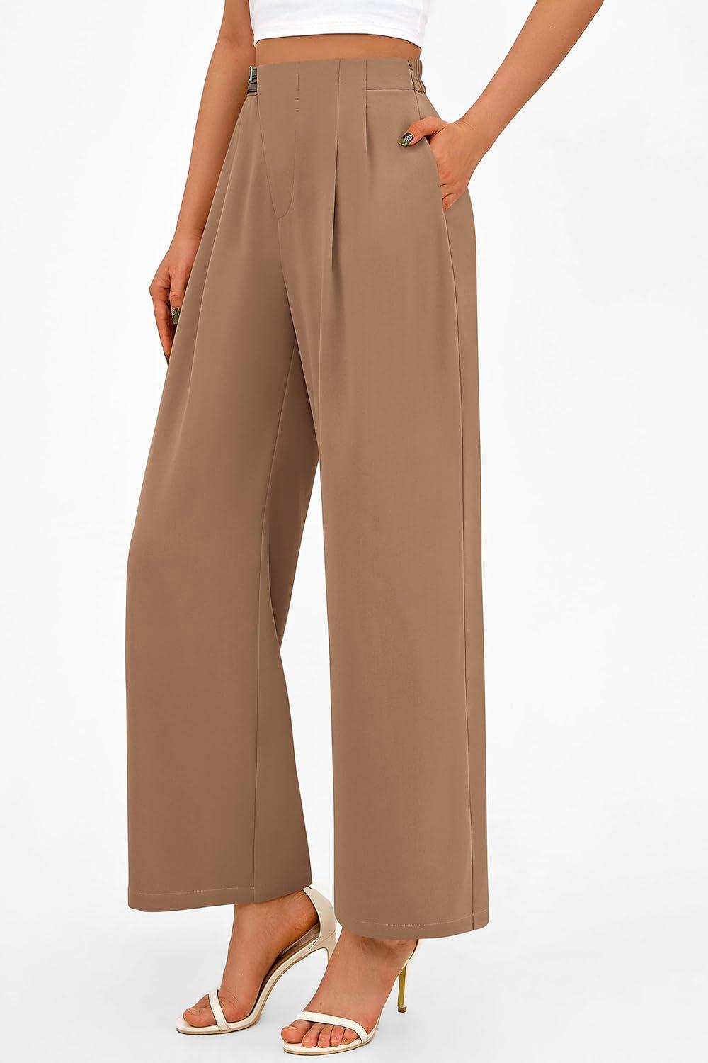imagePRETTYGARDEN Womens Wide Leg Dressy Pants High Waisted Fashion Business Casual Work Office Trousers Palazzo PantKhaki