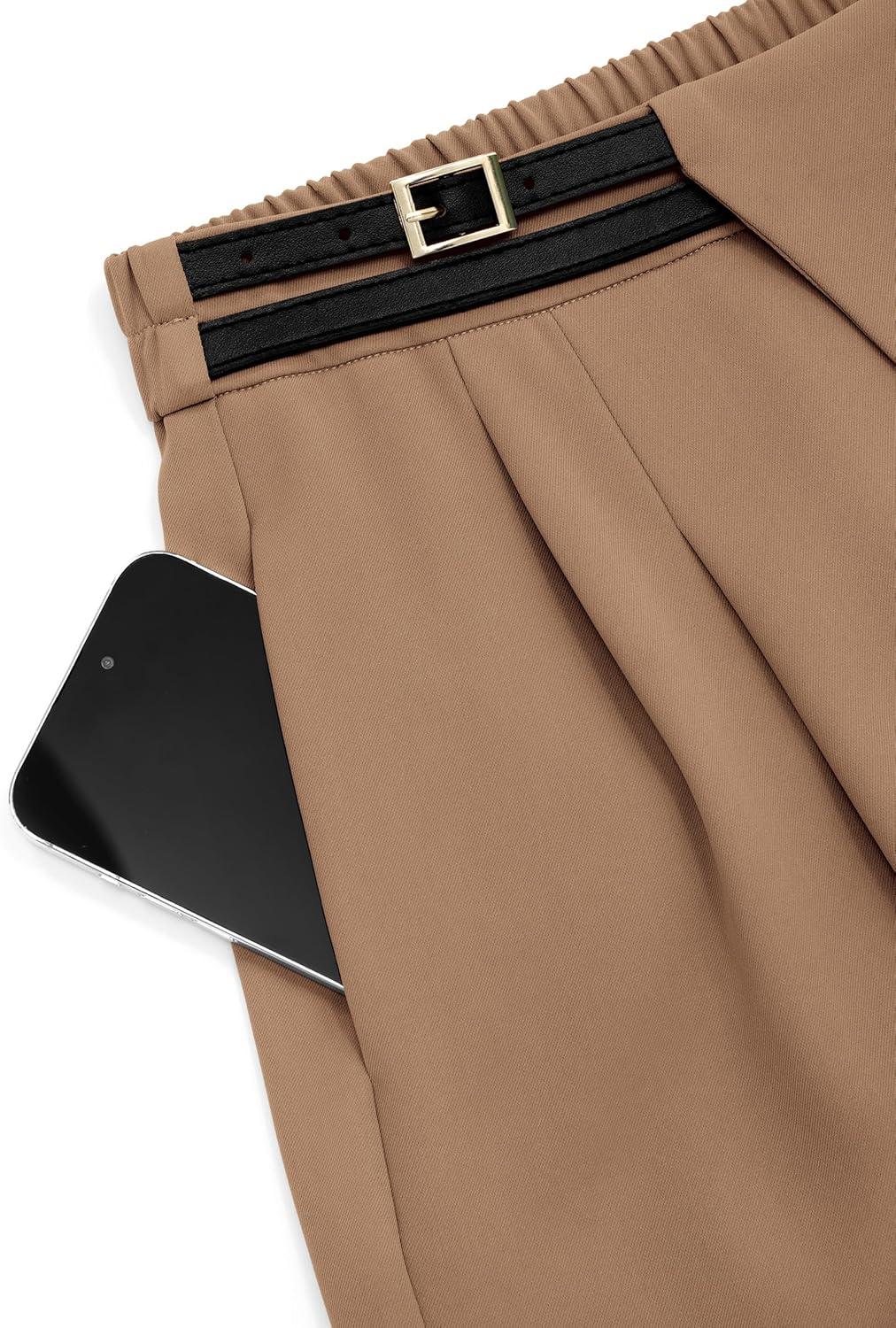 imagePRETTYGARDEN Womens Wide Leg Dressy Pants High Waisted Fashion Business Casual Work Office Trousers Palazzo PantKhaki