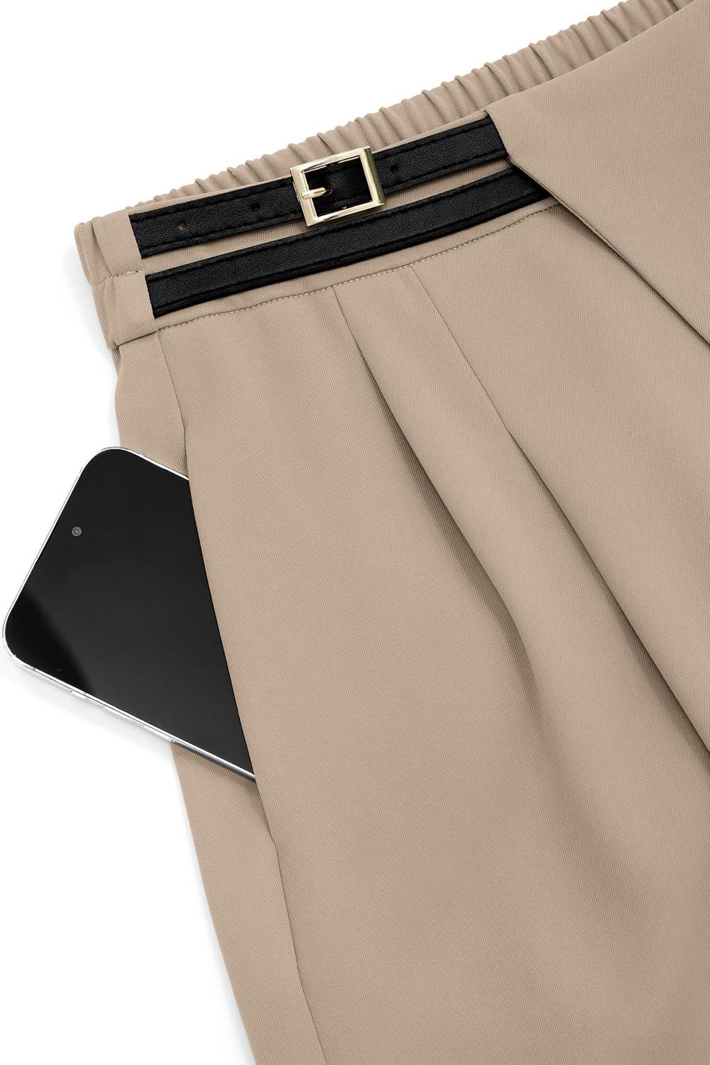 imagePRETTYGARDEN Womens Wide Leg Dressy Pants High Waisted Fashion Business Casual Work Office Trousers Palazzo PantLight Khaki