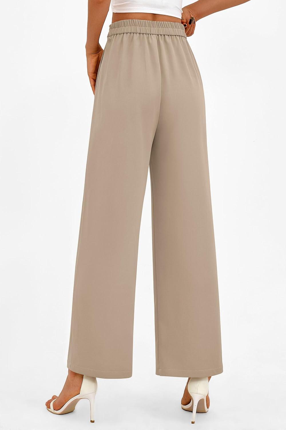 imagePRETTYGARDEN Womens Wide Leg Dressy Pants High Waisted Fashion Business Casual Work Office Trousers Palazzo PantLight Khaki