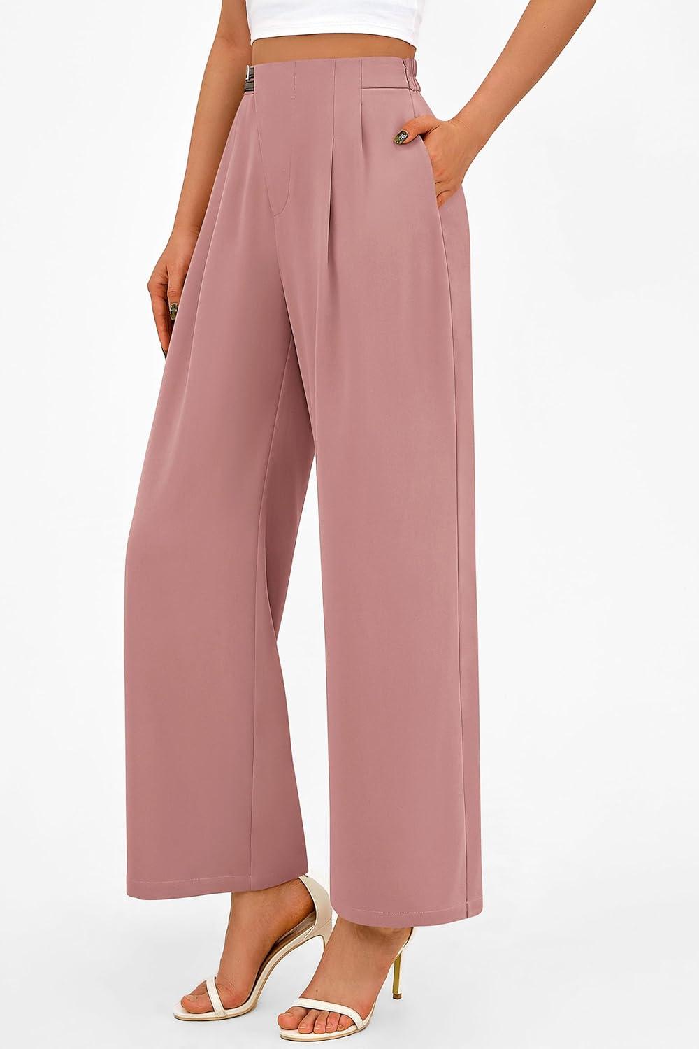 imagePRETTYGARDEN Womens Wide Leg Dressy Pants High Waisted Fashion Business Casual Work Office Trousers Palazzo PantPink