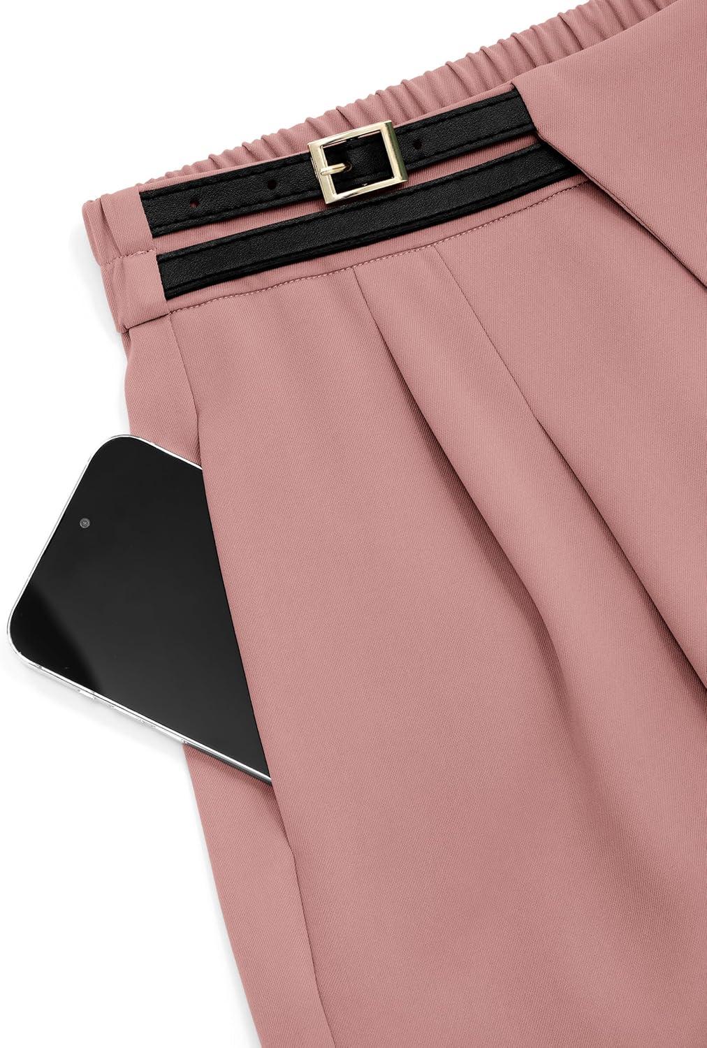 imagePRETTYGARDEN Womens Wide Leg Dressy Pants High Waisted Fashion Business Casual Work Office Trousers Palazzo PantPink