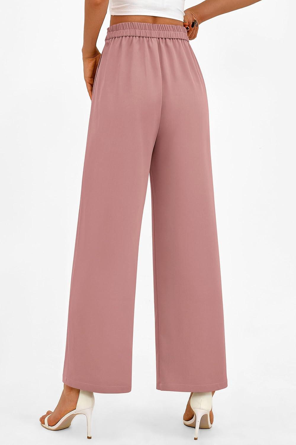 imagePRETTYGARDEN Womens Wide Leg Dressy Pants High Waisted Fashion Business Casual Work Office Trousers Palazzo PantPink