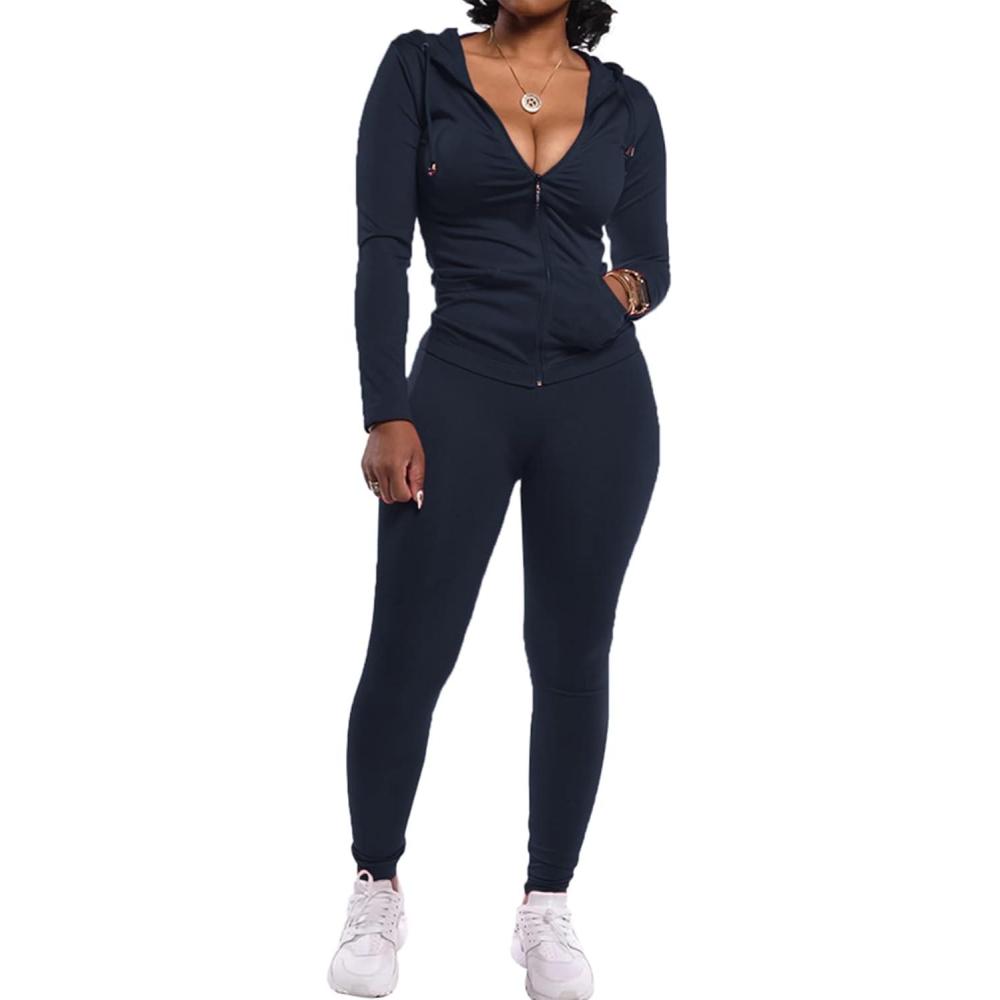 imagePRETTYGARDEN Womens Two Piece Tracksuit Set Long Sleeve Zipper Hoodie Jacket with Sweatpants Sweatsuit Jogger Workout Set
