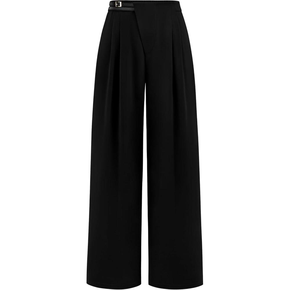 imagePRETTYGARDEN Womens Wide Leg Dressy Pants High Waisted Fashion Business Casual Work Office Trousers Palazzo PantBlack