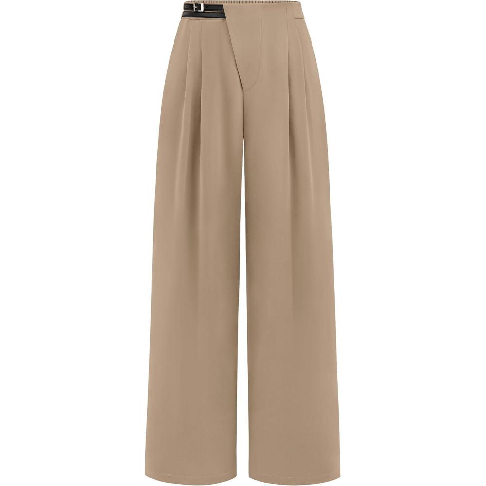 imagePRETTYGARDEN Womens Wide Leg Dressy Pants High Waisted Fashion Business Casual Work Office Trousers Palazzo PantCamel