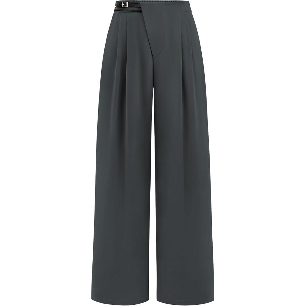imagePRETTYGARDEN Womens Wide Leg Dressy Pants High Waisted Fashion Business Casual Work Office Trousers Palazzo PantDark Grey