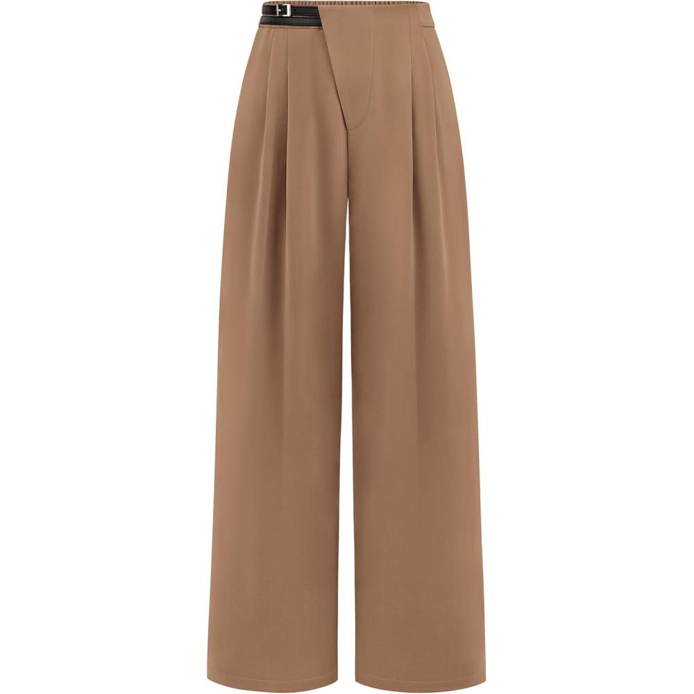 imagePRETTYGARDEN Womens Wide Leg Dressy Pants High Waisted Fashion Business Casual Work Office Trousers Palazzo PantKhaki