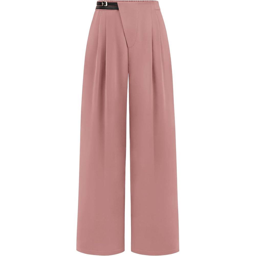 imagePRETTYGARDEN Womens Wide Leg Dressy Pants High Waisted Fashion Business Casual Work Office Trousers Palazzo PantPink