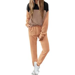 PRETTYGARDEN Lounge Sets for Women Fall 2024 Matching Sets 2 Piece Outfit Long Sleeve Ribbed Color Block Sweatsuits