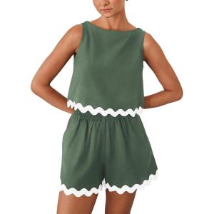 PRETTYGARDEN Women’s 2 Piece Beach Vacation Outfits Casual Cropped Tank Top High Waist Shorts Set Tracksuit