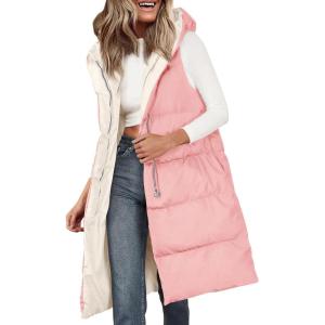 PRETTYGARDEN Womens Long Puffer Vest Fall Winter Trendy Zip Up Sleeveless Coat Down Jacket Quilted Hooded Warm Outerwear(Pink)