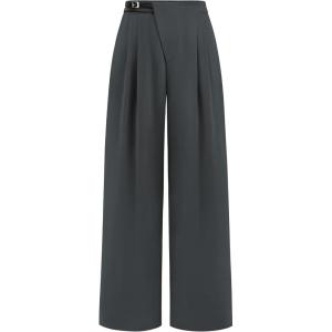 PRETTYGARDEN Women’s Wide Leg Dressy Pants High Waisted Fashion Business Casual Work Office Trousers Palazzo Pant(Dark Grey)