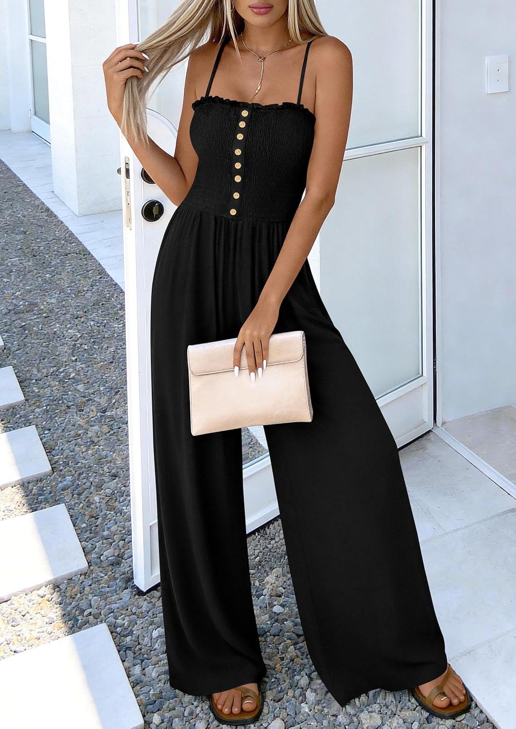 imagePRETTYGARDEN Jumpsuits for Women Dressy 2026 Summer Sleeveless Casual Wide Leg Rompers Spring Cruise Vacation OutfitsBlack