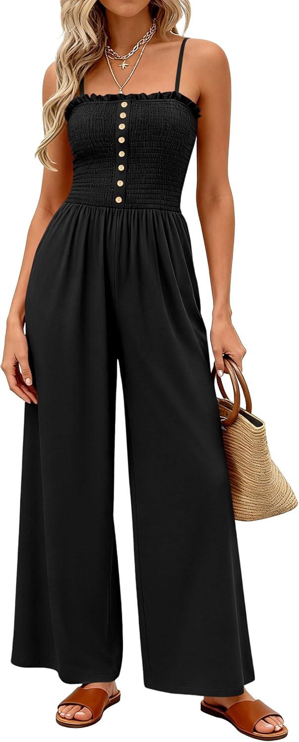 imagePRETTYGARDEN Jumpsuits for Women Dressy 2026 Summer Sleeveless Casual Wide Leg Rompers Spring Cruise Vacation OutfitsBlack