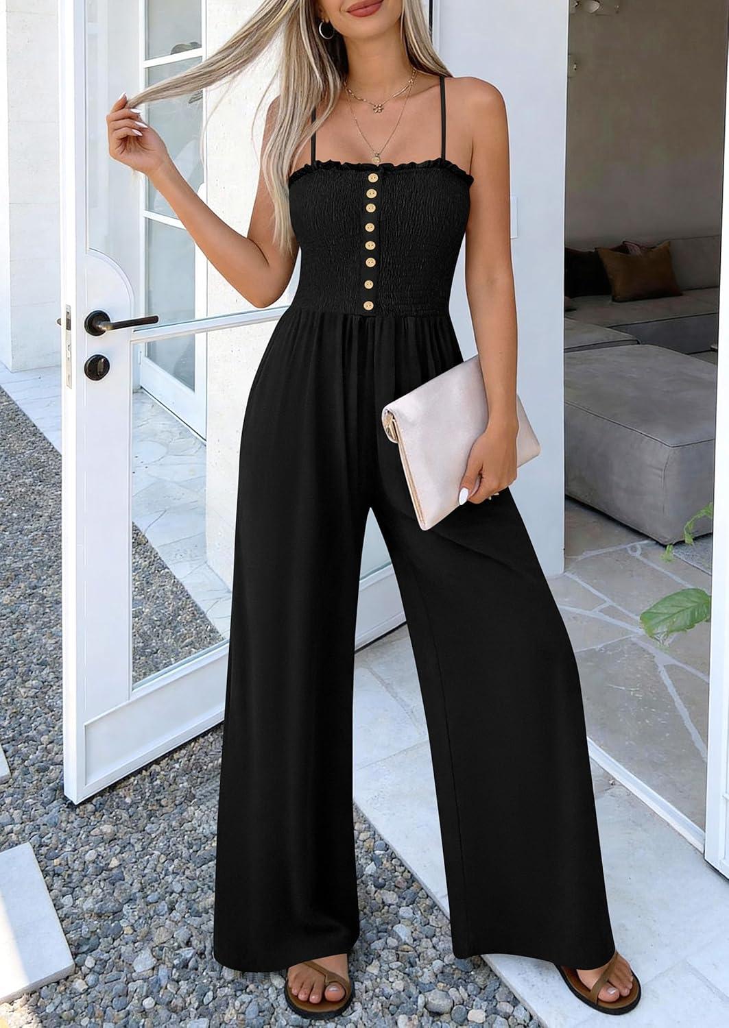 imagePRETTYGARDEN Jumpsuits for Women Dressy 2026 Summer Sleeveless Casual Wide Leg Rompers Spring Cruise Vacation OutfitsBlack