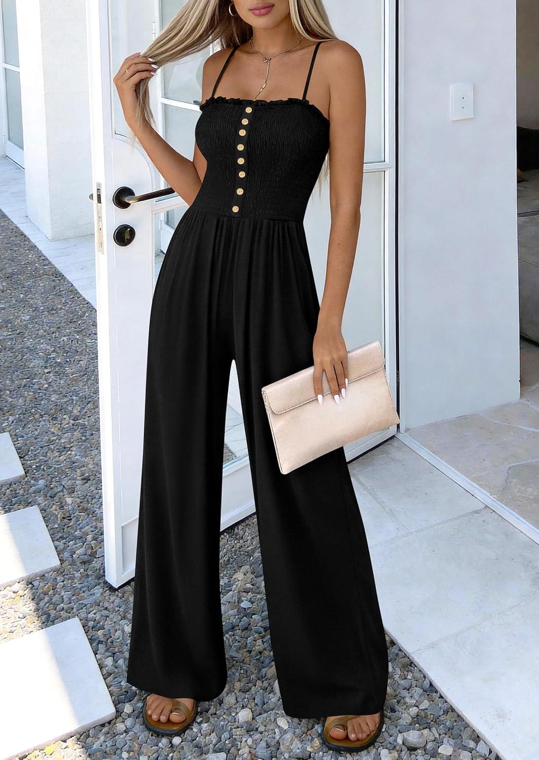imagePRETTYGARDEN Jumpsuits for Women Dressy 2026 Summer Sleeveless Casual Wide Leg Rompers Spring Cruise Vacation OutfitsBlack