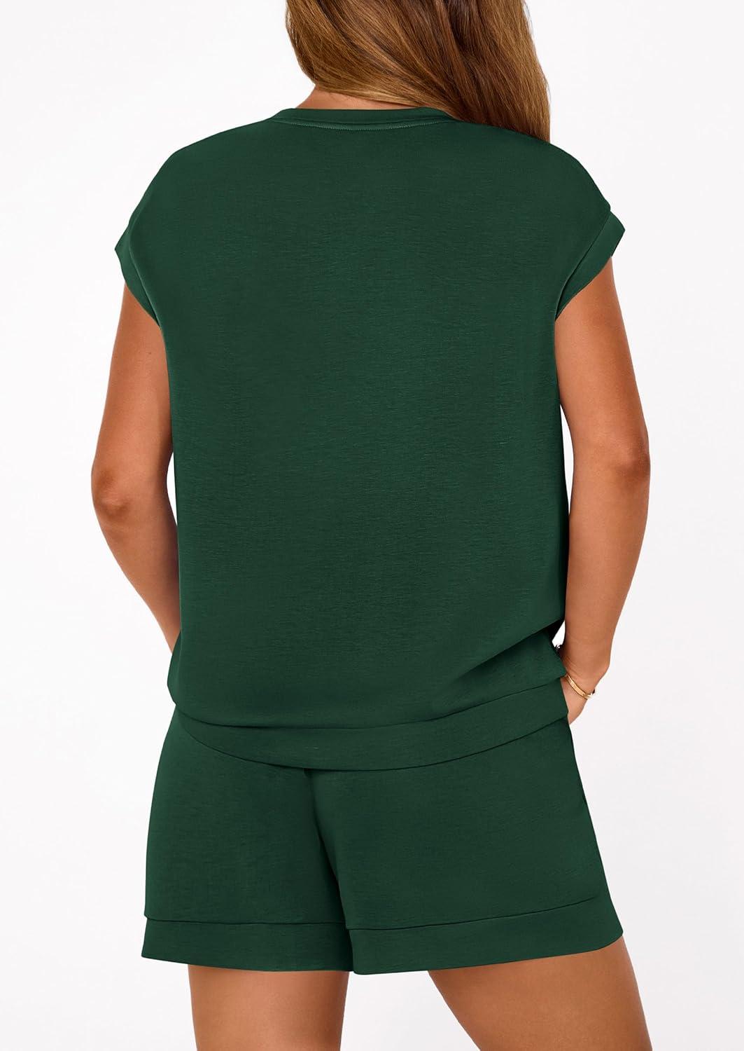 imagePRETTYGARDEN Two Piece Short Sets for Women Summer 2026 Matching Loungewear Travel Outfits Spring Beach Vacation ClothesDark Green