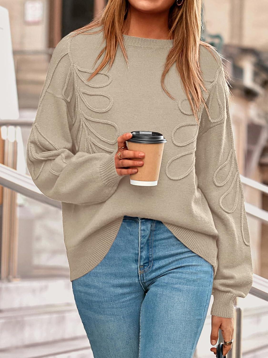 imagePRETTYGARDEN Womens Oversized Sweater 2025 Crewneck Long Sleeve Ribbed Knit Pullover Sweaters Tops Fall Fashion OutfitsApricot