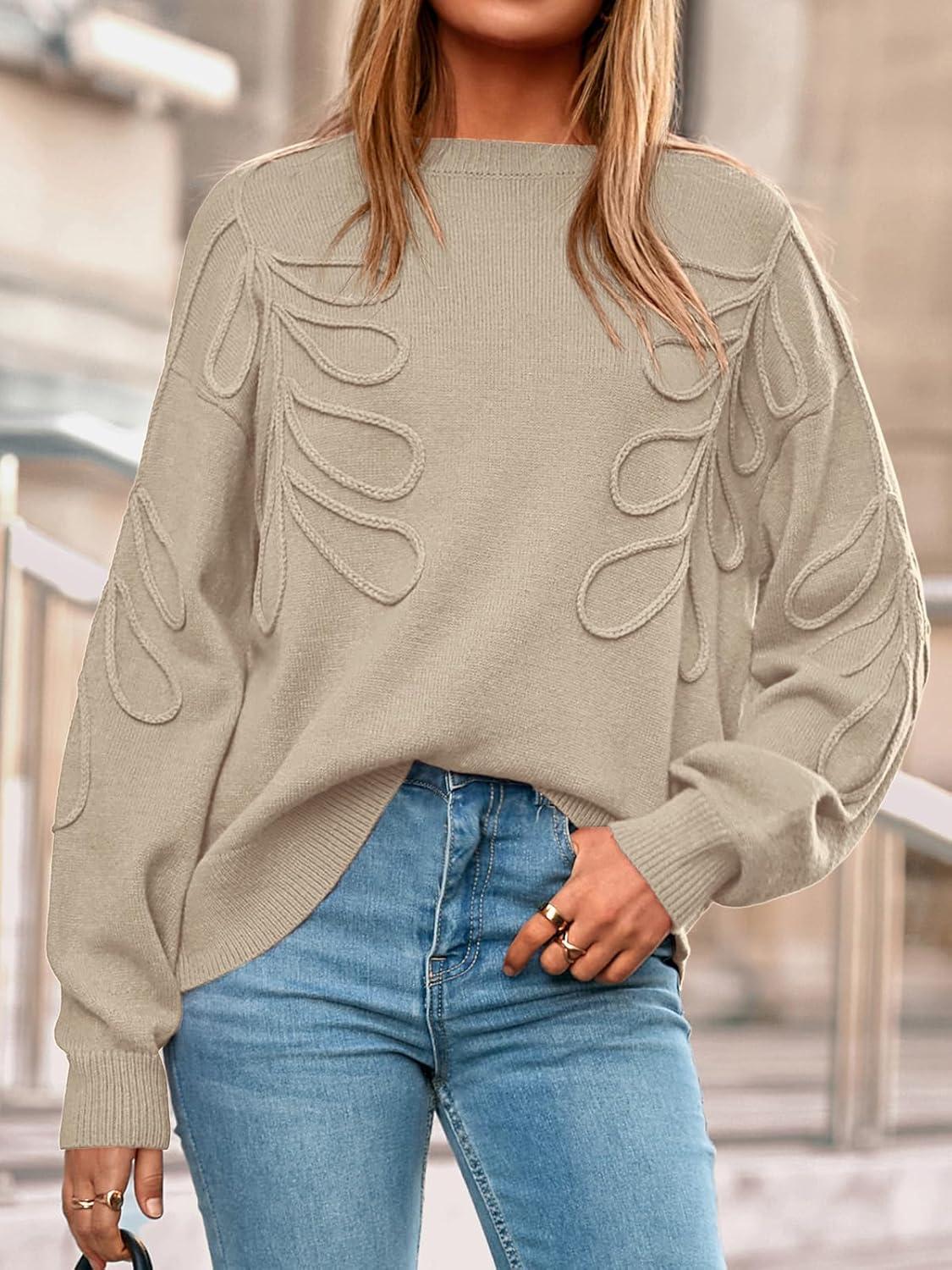imagePRETTYGARDEN Womens Oversized Sweater 2025 Crewneck Long Sleeve Ribbed Knit Pullover Sweaters Tops Fall Fashion OutfitsApricot