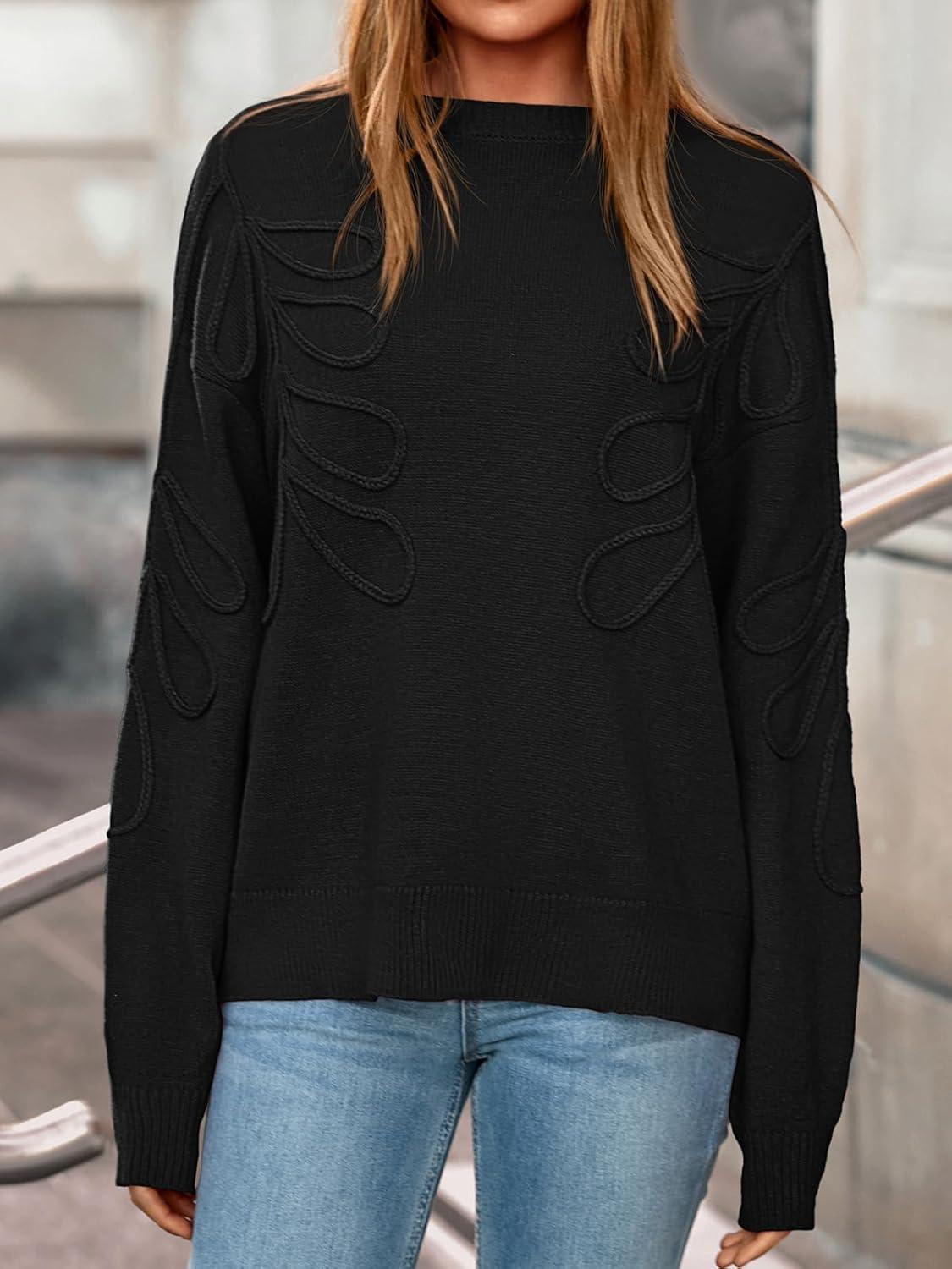 imagePRETTYGARDEN Womens Oversized Sweater 2025 Crewneck Long Sleeve Ribbed Knit Pullover Sweaters Tops Fall Fashion OutfitsBlack