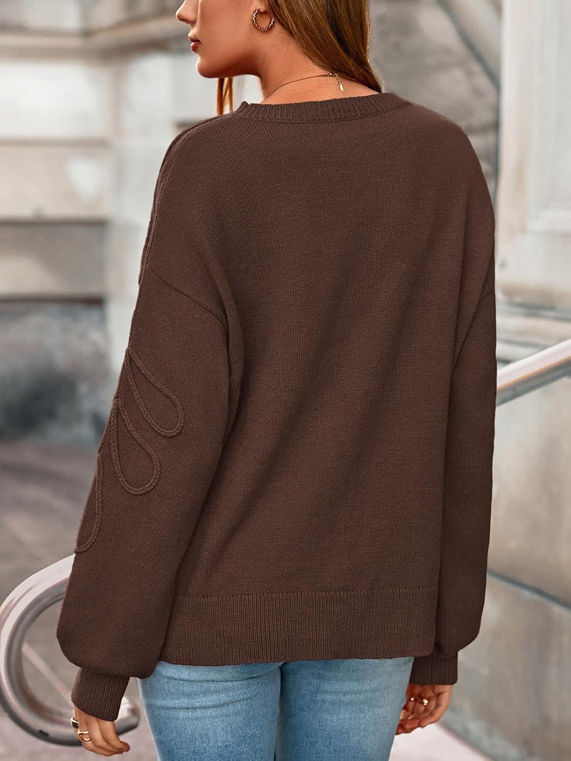 imagePRETTYGARDEN Womens Oversized Sweater 2025 Crewneck Long Sleeve Ribbed Knit Pullover Sweaters Tops Fall Fashion OutfitsBrown