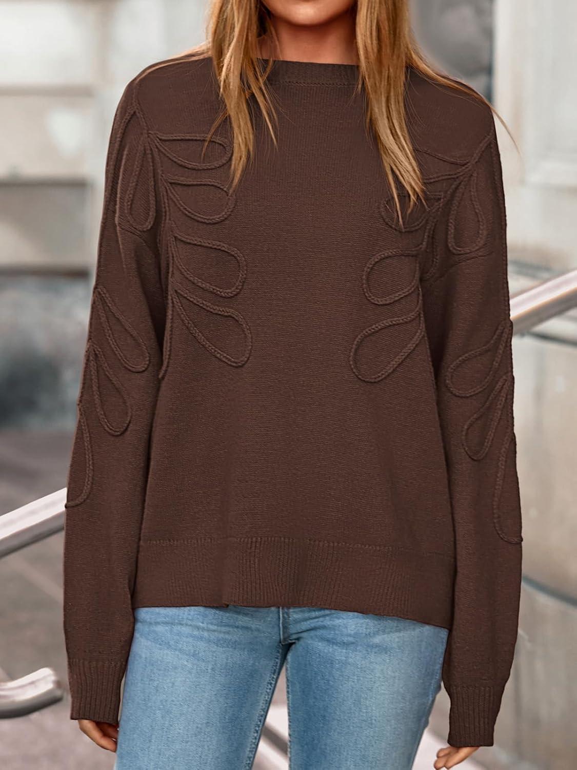 imagePRETTYGARDEN Womens Oversized Sweater 2025 Crewneck Long Sleeve Ribbed Knit Pullover Sweaters Tops Fall Fashion OutfitsBrown