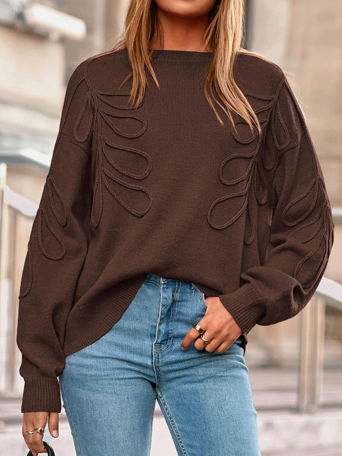 imagePRETTYGARDEN Womens Oversized Sweater 2025 Crewneck Long Sleeve Ribbed Knit Pullover Sweaters Tops Fall Fashion OutfitsBrown