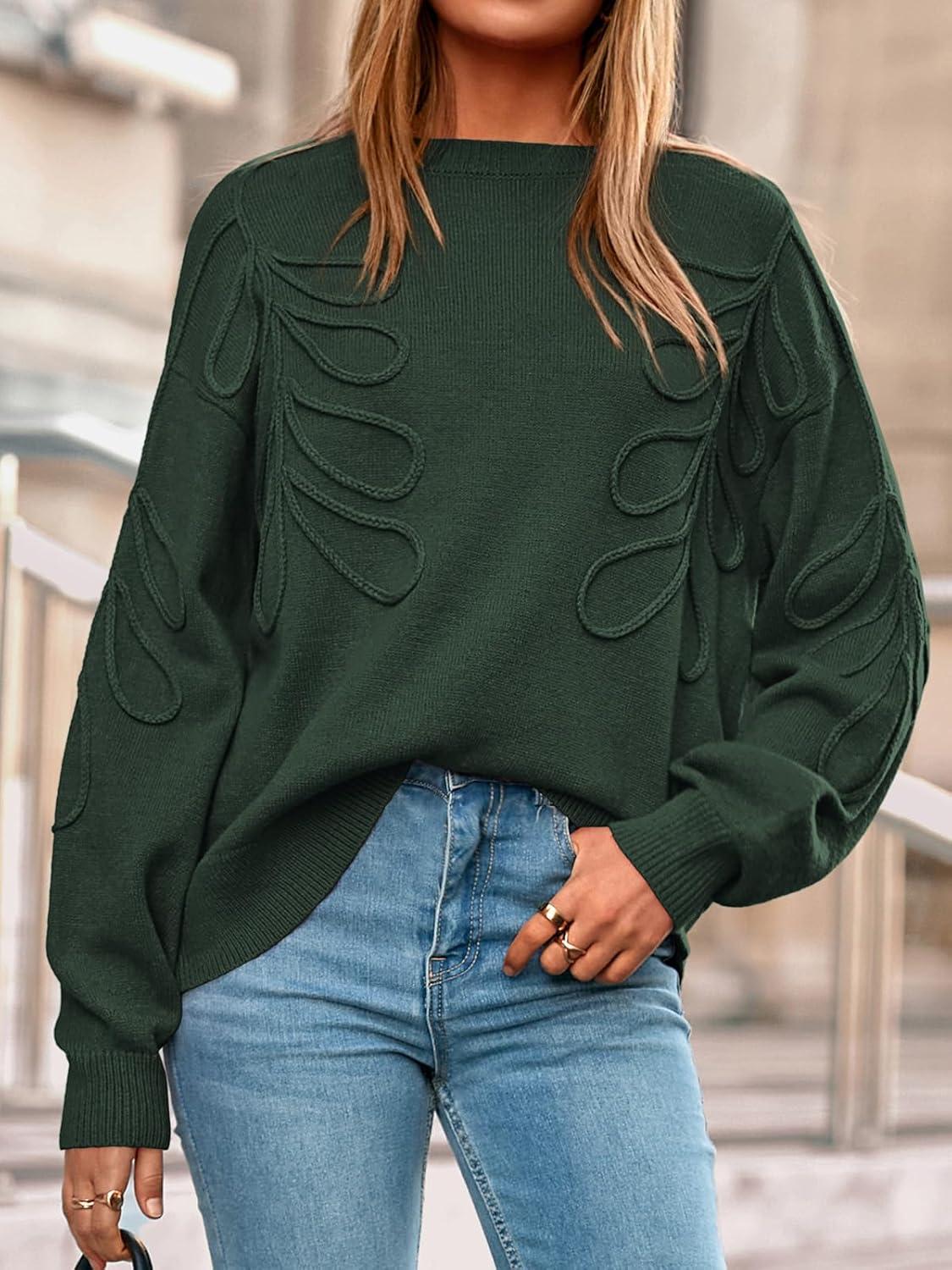 imagePRETTYGARDEN Womens Oversized Sweater 2025 Crewneck Long Sleeve Ribbed Knit Pullover Sweaters Tops Fall Fashion OutfitsDark Green