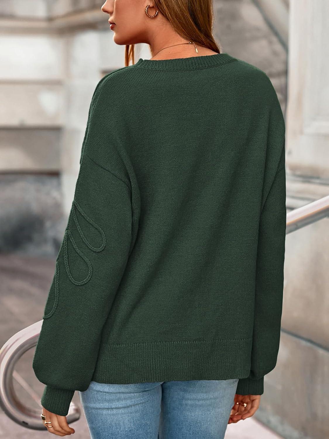 imagePRETTYGARDEN Womens Oversized Sweater 2025 Crewneck Long Sleeve Ribbed Knit Pullover Sweaters Tops Fall Fashion OutfitsDark Green