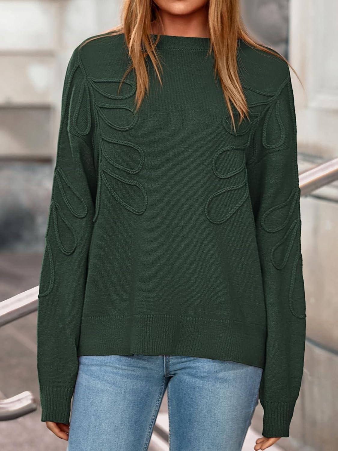 imagePRETTYGARDEN Womens Oversized Sweater 2025 Crewneck Long Sleeve Ribbed Knit Pullover Sweaters Tops Fall Fashion OutfitsDark Green