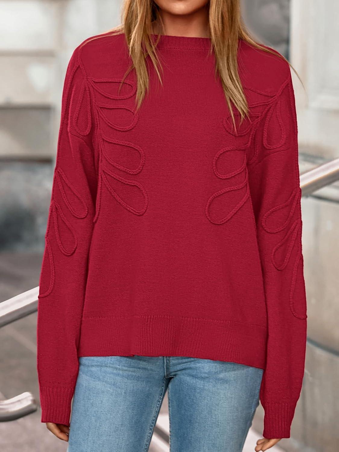 imagePRETTYGARDEN Womens Oversized Sweater 2025 Crewneck Long Sleeve Ribbed Knit Pullover Sweaters Tops Fall Fashion OutfitsRed