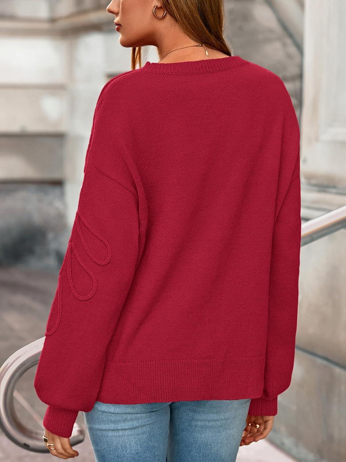 imagePRETTYGARDEN Womens Oversized Sweater 2025 Crewneck Long Sleeve Ribbed Knit Pullover Sweaters Tops Fall Fashion OutfitsRed