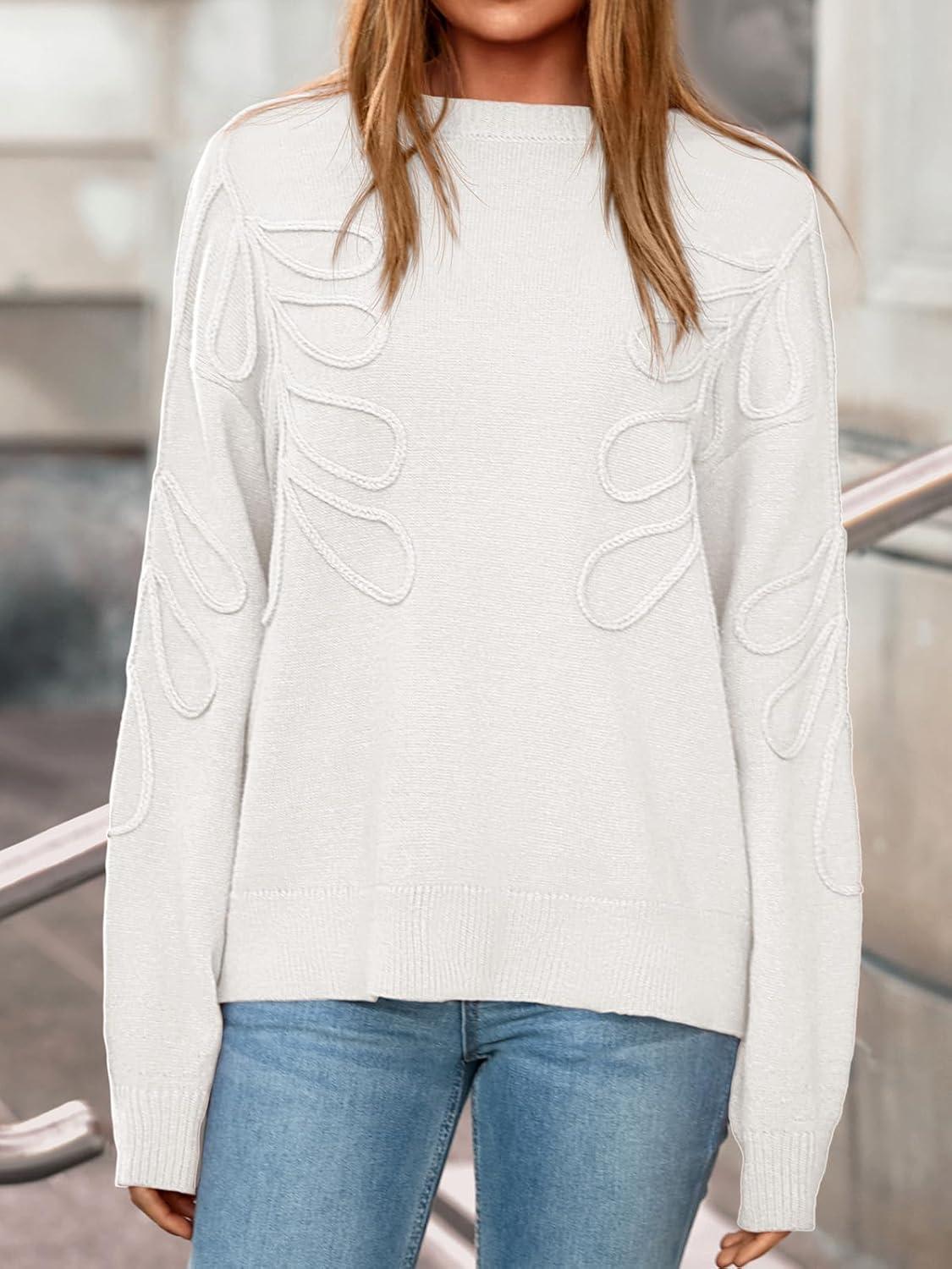 imagePRETTYGARDEN Womens Oversized Sweater 2025 Crewneck Long Sleeve Ribbed Knit Pullover Sweaters Tops Fall Fashion OutfitsWhite