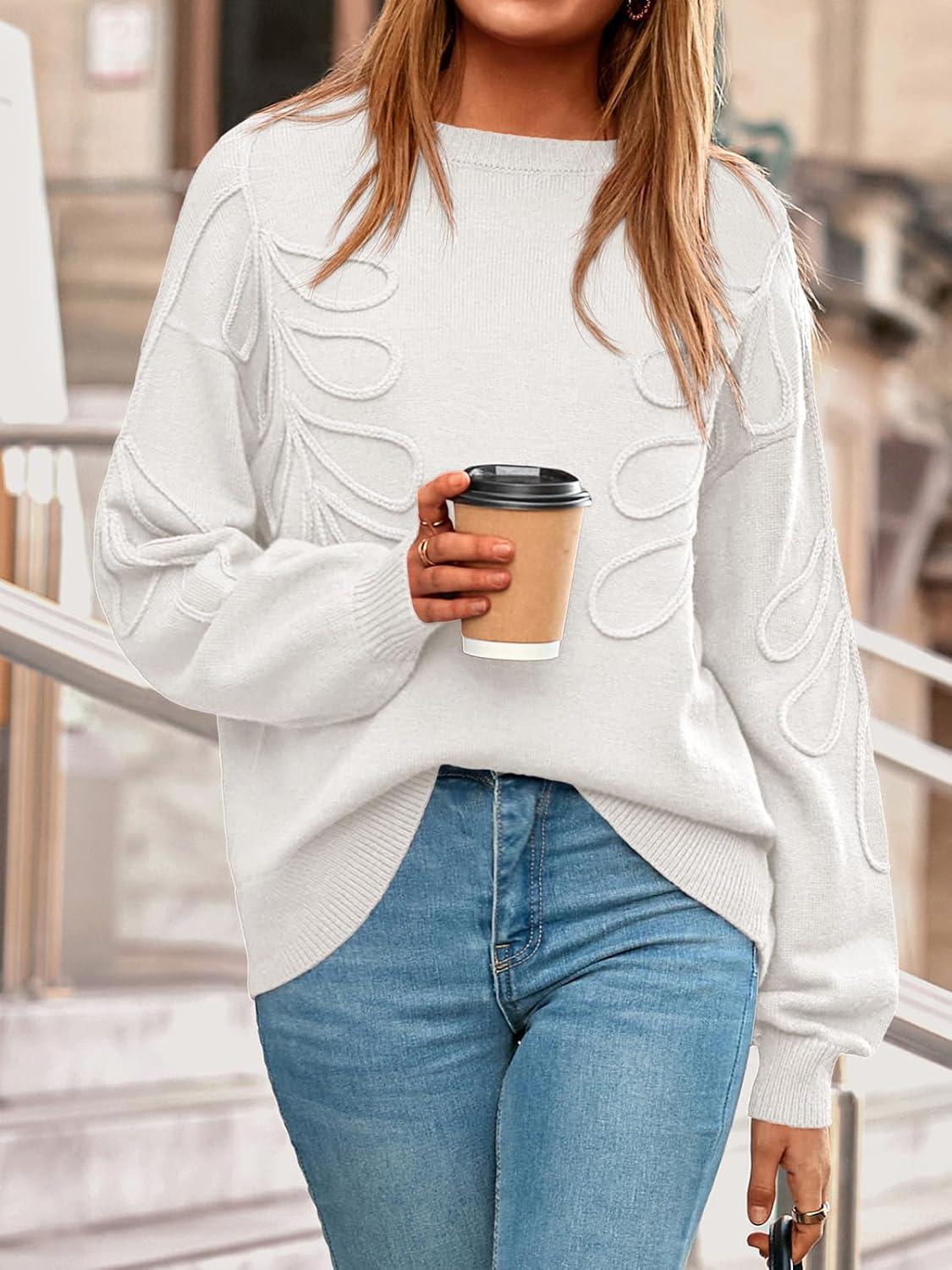 imagePRETTYGARDEN Womens Oversized Sweater 2025 Crewneck Long Sleeve Ribbed Knit Pullover Sweaters Tops Fall Fashion OutfitsWhite