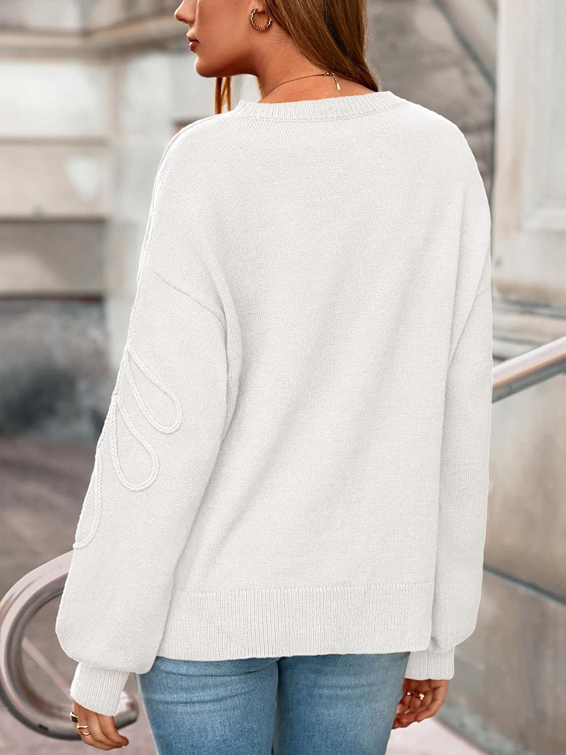 imagePRETTYGARDEN Womens Oversized Sweater 2025 Crewneck Long Sleeve Ribbed Knit Pullover Sweaters Tops Fall Fashion OutfitsWhite