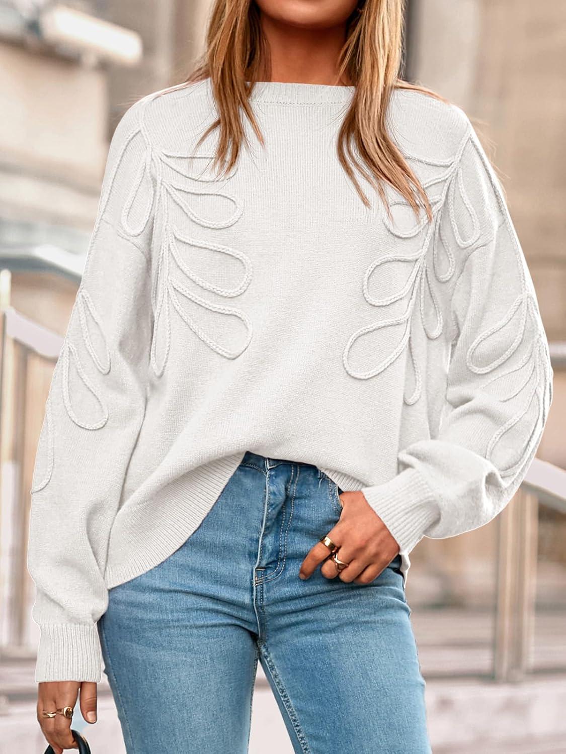 imagePRETTYGARDEN Womens Oversized Sweater 2025 Crewneck Long Sleeve Ribbed Knit Pullover Sweaters Tops Fall Fashion OutfitsWhite
