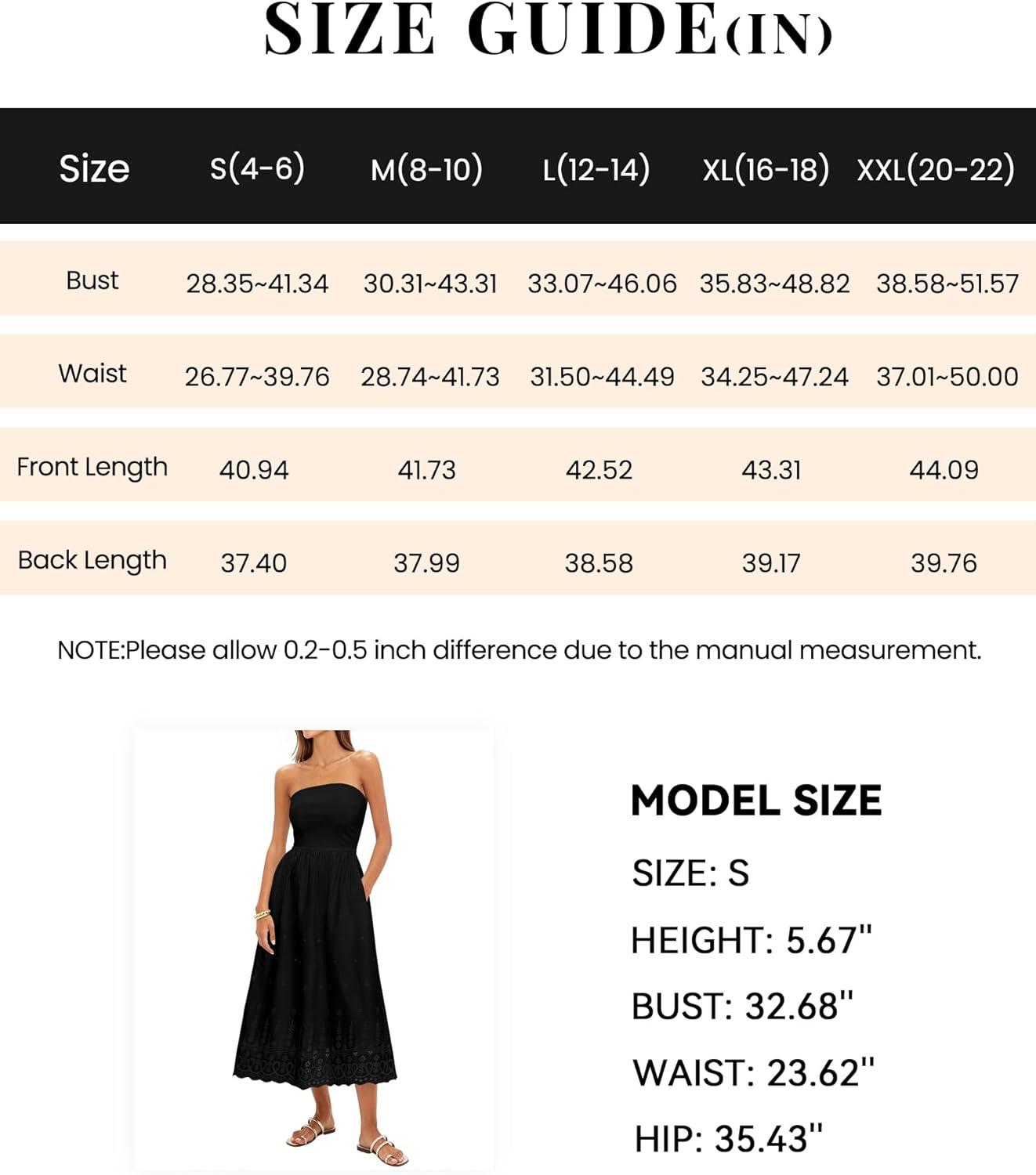 imagePRETTYGARDEN Womens Summer Dresses 2026 Sexy Sleeveless Tube Top Long Dress Eyelet Cotton Maxi Beach Sundress PocketsBlack