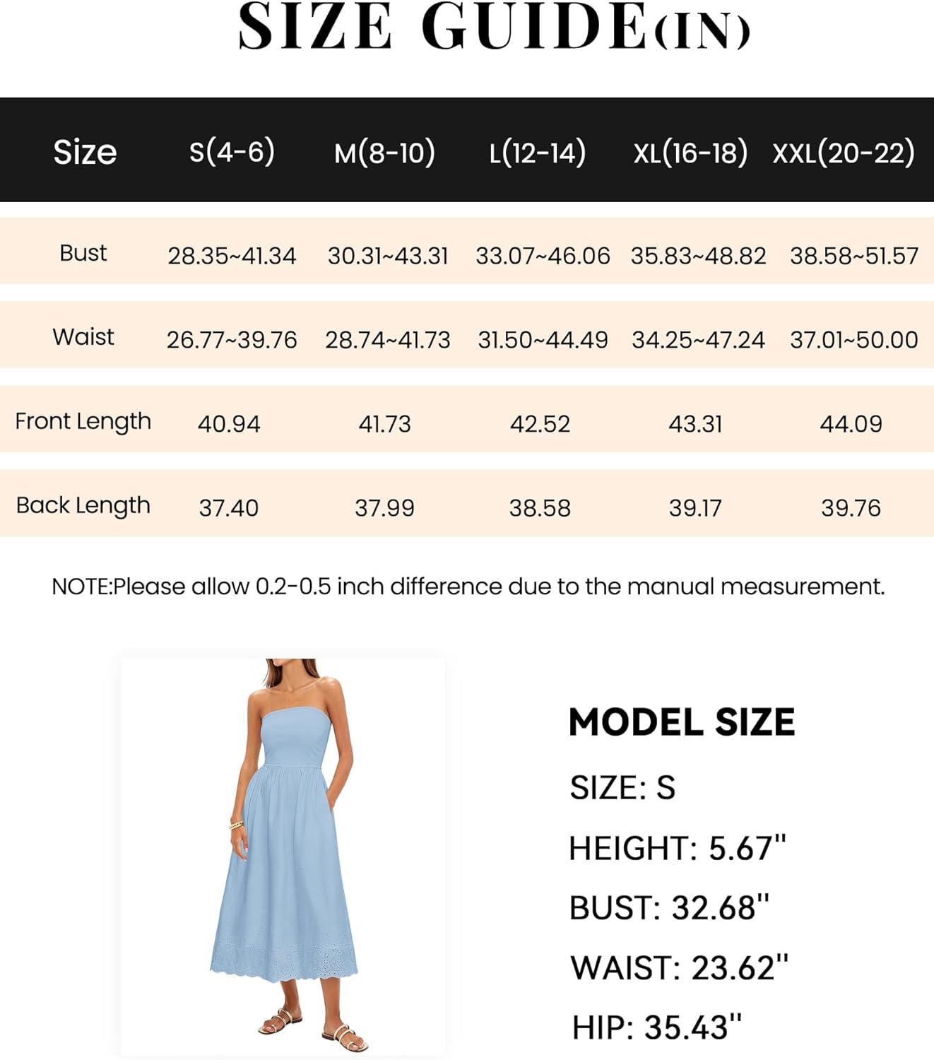 imagePRETTYGARDEN Womens Summer Dresses 2026 Sexy Sleeveless Tube Top Long Dress Eyelet Cotton Maxi Beach Sundress PocketsLight Blue