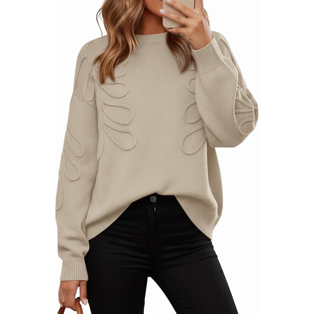 imagePRETTYGARDEN Womens Oversized Sweater 2025 Crewneck Long Sleeve Ribbed Knit Pullover Sweaters Tops Fall Fashion OutfitsApricot