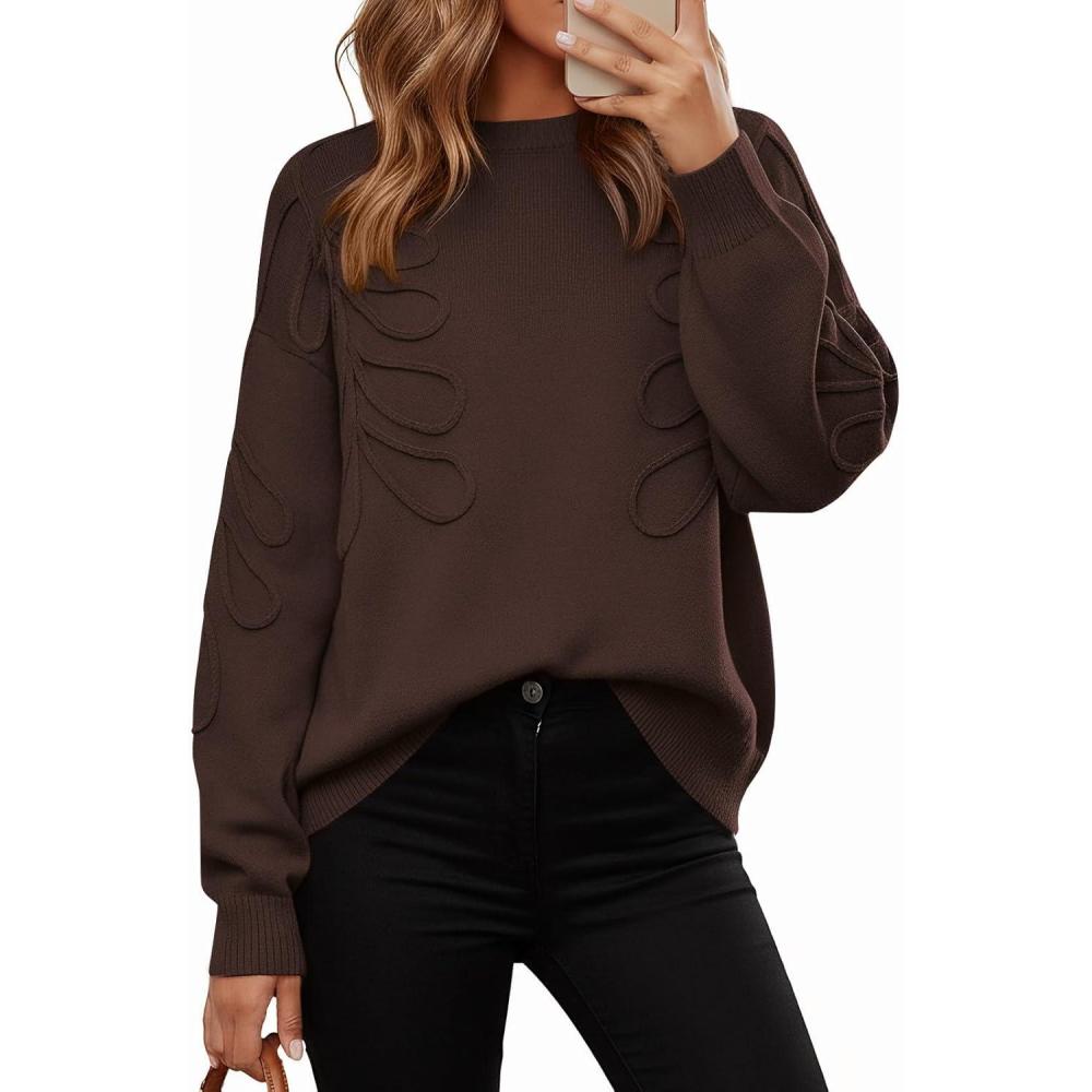 imagePRETTYGARDEN Womens Oversized Sweater 2025 Crewneck Long Sleeve Ribbed Knit Pullover Sweaters Tops Fall Fashion OutfitsBrown