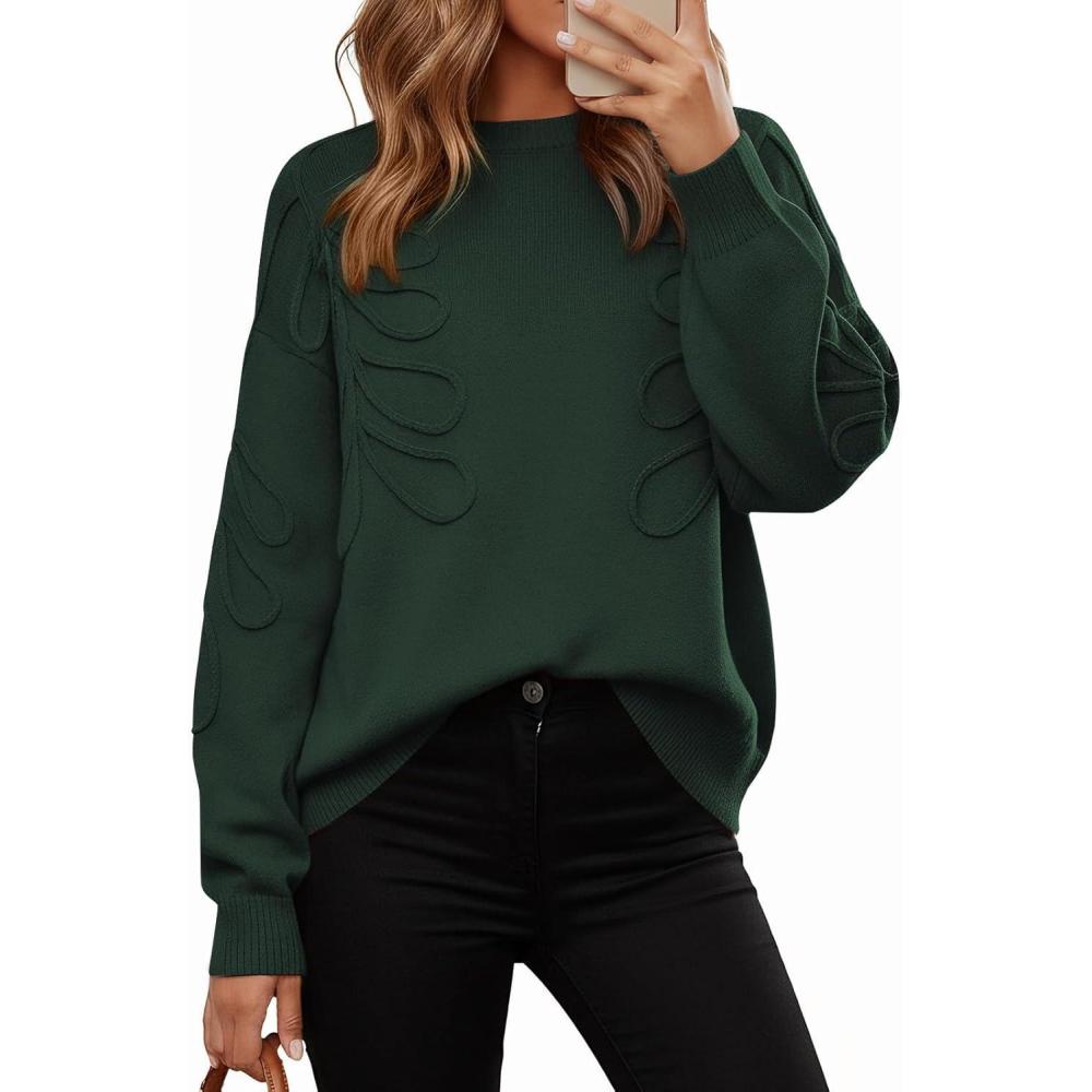 imagePRETTYGARDEN Womens Oversized Sweater 2025 Crewneck Long Sleeve Ribbed Knit Pullover Sweaters Tops Fall Fashion OutfitsDark Green