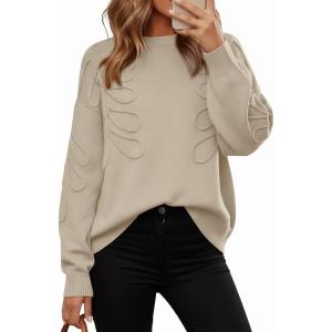 PRETTYGARDEN Womens Oversized Sweater 2025 Crewneck Long Sleeve Ribbed Knit Pullover Sweaters Tops Fall Fashion Outfits(Apricot)
