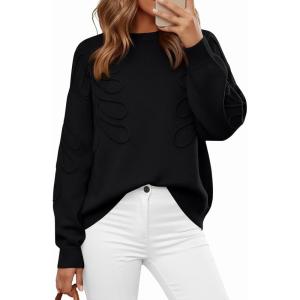 PRETTYGARDEN Womens Oversized Sweater 2025 Crewneck Long Sleeve Ribbed Knit Pullover Sweaters Tops Fall Fashion Outfits(Black)