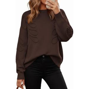 PRETTYGARDEN Womens Oversized Sweater 2025 Crewneck Long Sleeve Ribbed Knit Pullover Sweaters Tops Fall Fashion Outfits(Brown)