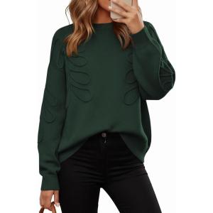 PRETTYGARDEN Womens Oversized Sweater 2025 Crewneck Long Sleeve Ribbed Knit Pullover Sweaters Tops Fall Fashion Outfits(Dark Green)