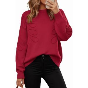 PRETTYGARDEN Womens Oversized Sweater 2025 Crewneck Long Sleeve Ribbed Knit Pullover Sweaters Tops Fall Fashion Outfits(Red)