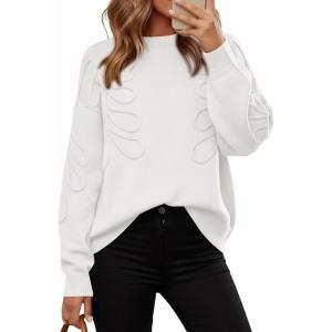 PRETTYGARDEN Womens Oversized Sweater 2025 Crewneck Long Sleeve Ribbed Knit Pullover Sweaters Tops Fall Fashion Outfits(White)
