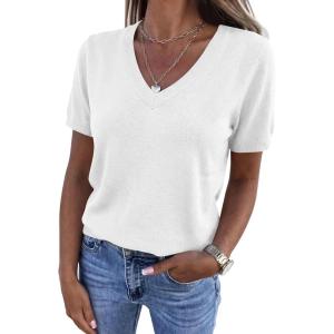 PRETTYGARDEN Womens Short Sleeve Sweater V Neck Trendy Pullover Tops 2026 Summer Spring Loose Lightweight Casual Blouse(White)