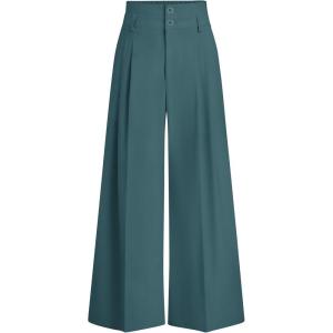 PRETTYGARDEN Womens Spring Wide Leg Palazzo Pants 2026 Trendy Loose Button High Waist Pleated Work Business Casual Trousers(Blue Green)